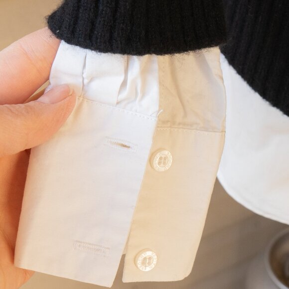 Brochu Walker Twofer Sweater Cashmere Wool Black Goth Layered Crew White Cuff - Picture 11 of 12